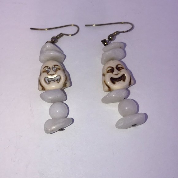 Laughing Buddha and Snowy Quartz Earrings - Picture 3 of 6